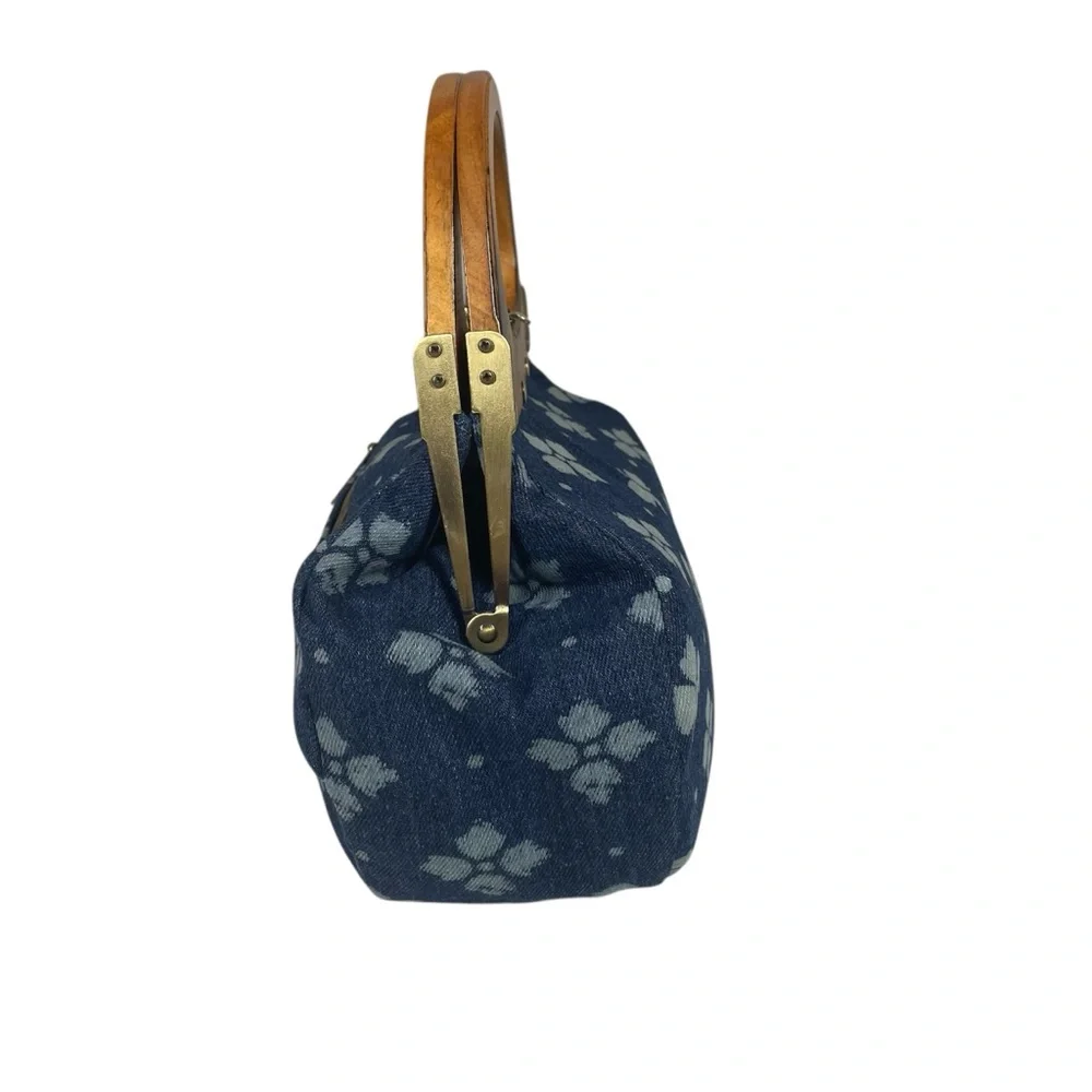 Patricia Nash Mirabella Wood Frame Denim Fabric Crossbody Bag Handbag Purse Blue